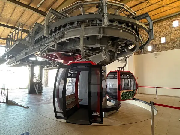 Cabins of the Agadir cable car that climbs to the kasbah
