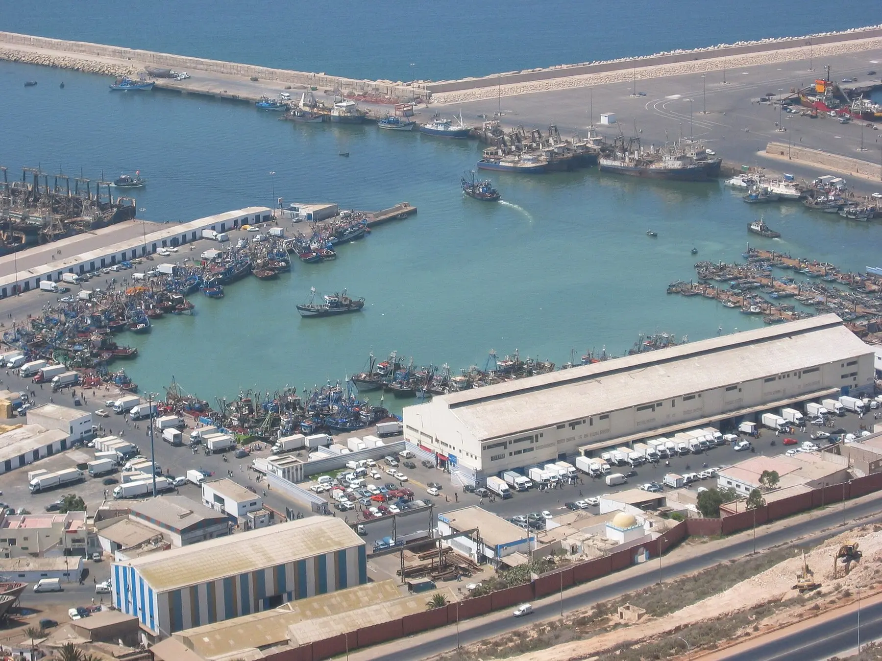 Agadir fishing port and harbour seen from above